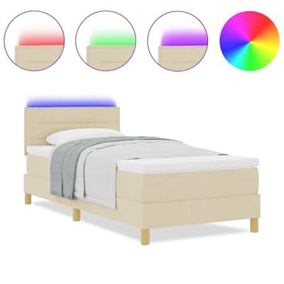 Boxspringbed met matras en LED stof crèmekleurig 90x200 cm