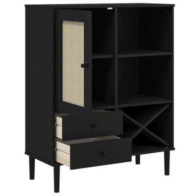 Hoge kast SENJA 90x40x112 cm rattan look grenenhout zwart