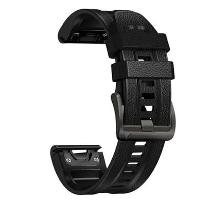 By Qubix - leer + siliconen bandje - Zwart - Compatible met Garmin Fenix 8-51mm - Compatible Garmin bandje