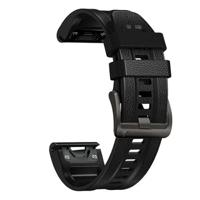 By Qubix - leer + siliconen bandje - Zwart - Compatible met Garmin Fenix 8-51mm - Compatible Garmin bandje - thumbnail