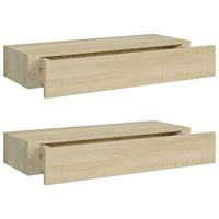 VidaXL Viaxl wandschappen 2 st met lade 60x23,5x10 cm mdf eikenkleurig - thumbnail
