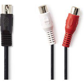 DIN-Audiokabel | DIN 5-Pins Male - 2x RCA Female | 0,2 m | Zwart