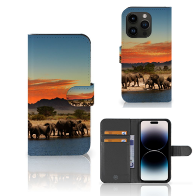 iPhone 15 Pro | Telefoonhoesje | Met pasjeshouder | Olifanten