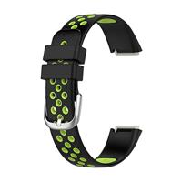 Fitbit Luxe - Siliconen sportbandje - Maat: Large - Zwart + neon groen - thumbnail