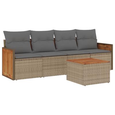5-delige Loungeset met kussens poly rattan beige - thumbnail