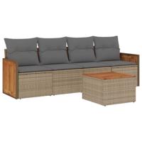 5-delige Loungeset met kussens poly rattan beige - thumbnail
