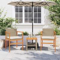Tuinstoelen 2 st met kussens poly rattan en massief hout beige - thumbnail