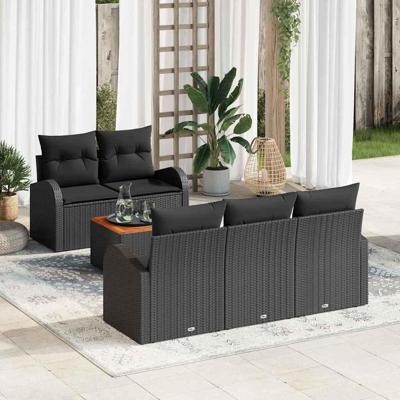 Tuinbankenset met kussen 6 pcs Zwart poly rattan