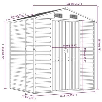 Tuinschuur 191x130x198 cm gegalvaniseerd staal lichtgrijs
