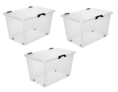 Opbergboxen met deksel 52 liter kunststof transparant set van 3 stuks