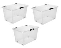 Opbergboxen met deksel 52 liter kunststof transparant set van 3 stuks - thumbnail