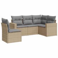 5-delige Loungeset met kussens poly rattan beige - thumbnail
