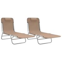 Ligbedden 2 st inklapbaar textileen en staal taupe - thumbnail