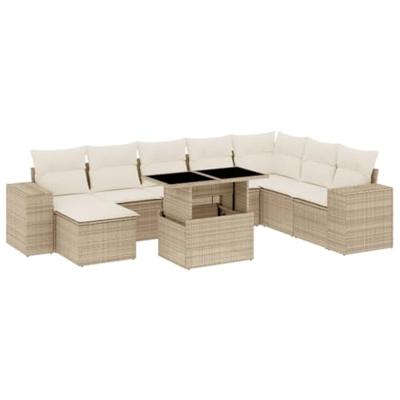 9-delige Loungeset met kussens poly rattan beige 9-delige Loungeset met kussens poly rattan beige