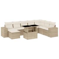 9-delige Loungeset met kussens poly rattan beige - thumbnail