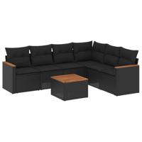 7-delige Loungeset met kussens poly rattan zwart - thumbnail