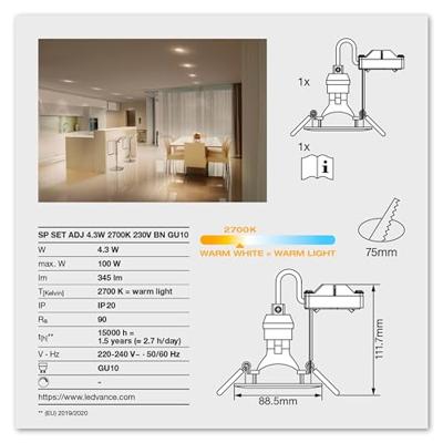 LEDVANCE RECESS DOWNLIGHT TWISTLOCK GU10 LED-inbouwlamp voor badkamer LED GU10 4.5 W IP20 Nikkel LEDVANCE RECESS DOWNLIGHT TWISTLOCK GU10 LED-inbouwlamp voor badkamer LED GU10 4.5 W IP20 Nikkel
