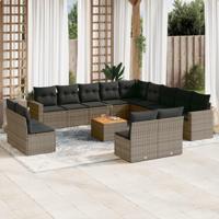 14-delige Loungeset met kussens poly rattan grijs - thumbnail