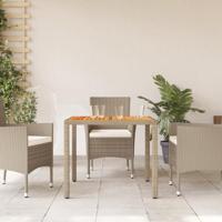 Tuintafel 90x90x75 cm poly rattan en acaciahout beige - thumbnail