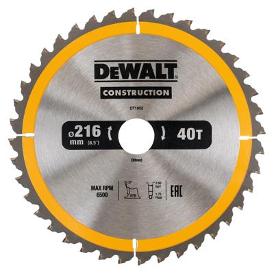 DeWALT Cirkelzaagblad voor Hout | Construction | Ø 216mm Asgat 30mm 40T - DT1953-QZ