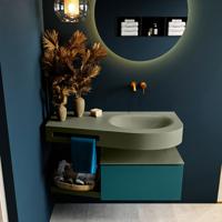 MONDIAZ RIVA 100cm badmeubel onderkast / planchet kleur Smag met 1 lade. Wastafel DULCET rechts 0 kraangaten kleur Army. - thumbnail