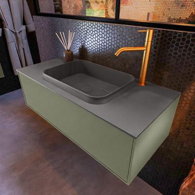 Badkamermeubelset Mondiaz Erin 100 cm met 1 Lade met RIDGE Wastafel Midden Dark grey met 1 kraangat Greeploos Mat Army Badkamermeubelset Mondiaz Erin 100 cm met 1 Lade met RIDGE Wastafel Midden Dark grey met 1 kraangat Greeploos Mat Army