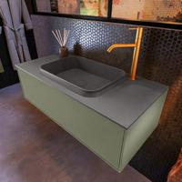 Badkamermeubelset Mondiaz Erin 100 cm met 1 Lade met RIDGE Wastafel Midden Dark grey met 1 kraangat Greeploos Mat Army - thumbnail