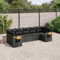 7-delige Loungeset met kussens poly rattan zwart - thumbnail