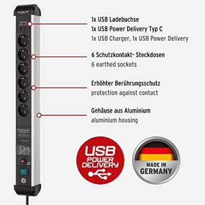Brennenstuhl Premium-Protect-Line 60.000A stekkerdoos met overspanningsbeveiliging en Power Delivery USB 6-voudig - 1391010620 - thumbnail