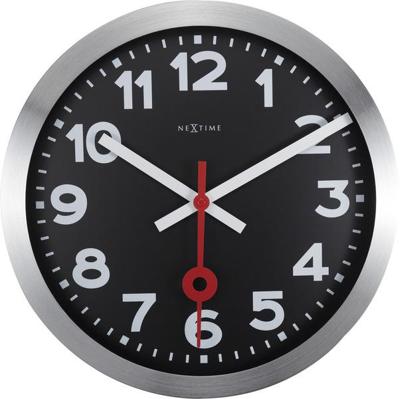 NeXtime NE-3999ARZW Wandklok Dia. 35 Cm, Geborsteld Aluminium, 'Station'