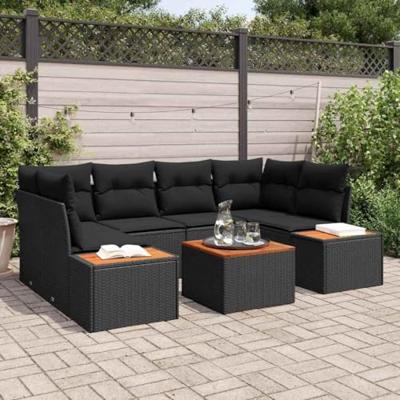 Tuinbankenset met kussen 6 pcs Zwart Poly riet