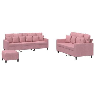 3-delige Loungeset met kussens fluweel roze - thumbnail
