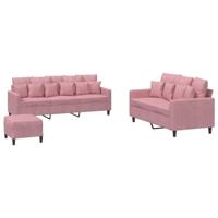 3-delige Loungeset met kussens fluweel roze - thumbnail