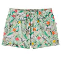 Kindershorts met trekkoord eenhoorn en plantenprint 92 lichtkaki - thumbnail