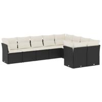 9-delige Loungeset met kussens poly rattan zwart - thumbnail