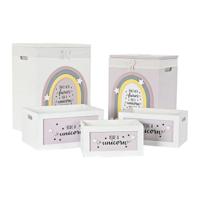 Mandenset DKD Home Decor Geel Wit Grijs Roze Paulownia hout Kinderen 40 x 30 x 55 cm (5 Onderdelen) (5 Stuks) - thumbnail