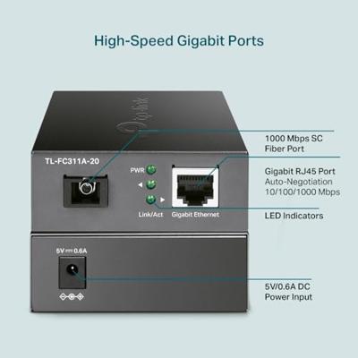 TP-LINK TL-FC311A-20 netwerk media converter 1000 Mbit/s 1550 nm Single-mode Zwart TP-LINK TL-FC311A-20 netwerk media converter 1000 Mbit/s 1550 nm Single-mode Zwart