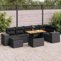 8-delige Loungeset met kussens poly rattan zwart - thumbnail