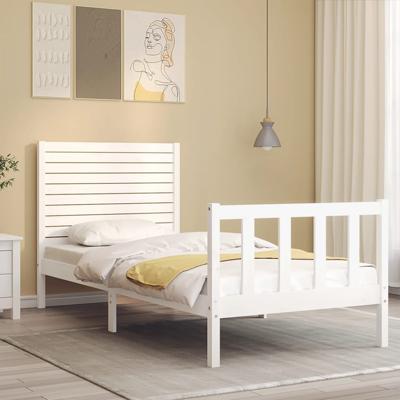 Bedframe met hoofdbord massief hout wit - thumbnail