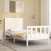 Bedframe met hoofdbord massief hout wit - thumbnail