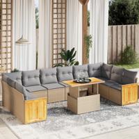 11-delige Tuinset met kussens poly rattan beige - thumbnail