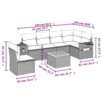 7-delige Loungeset met kussens poly rattan beige - thumbnail