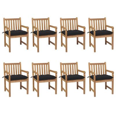 Tuinstoelen 8 st met zwarte kussens massief teakhout