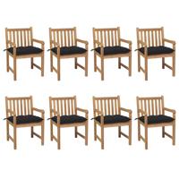 Tuinstoelen 8 st met zwarte kussens massief teakhout - thumbnail
