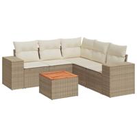 6-delige Loungeset met kussens poly rattan beige - thumbnail