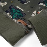 Kindertrui racewagenprint 92 kakikleurig - thumbnail