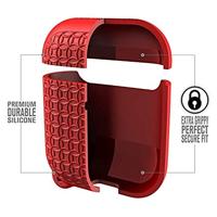 Keyring Case voor AirPods 1 en 2 - Siliconen AirPods-case met textuurpatroon, oplaadlampje zichtbaar, oppervlakteafwerking met extra grip, inclusief sleutelring, compatibel met draadloos opladen - Rood - thumbnail
