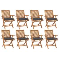 Tuinstoelen 8 st inklapbaar met kussens massief teakhout - thumbnail