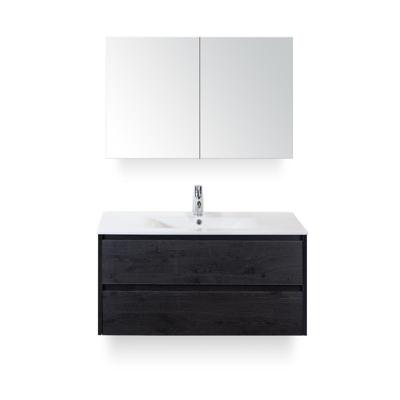 Dante Badmeubelset 100 cm - Black Oak - Keramische Wastafel Wit Enjoy - met Spiegelkast