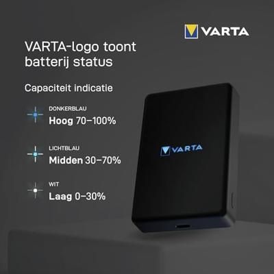 Varta 57903 Powerbank 5000 mAh Magsafe, Qi Wireless Charging LiPo Zwart Statusweergave
